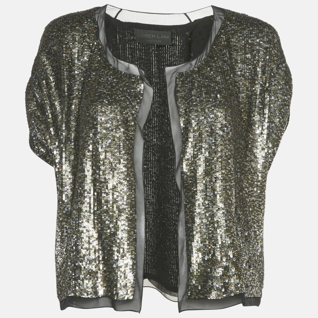 Derek Lam Metallic Sequin Embellished Silk Bolero M Derek Lam Metallic Sequin Embellished Silk Bolero M