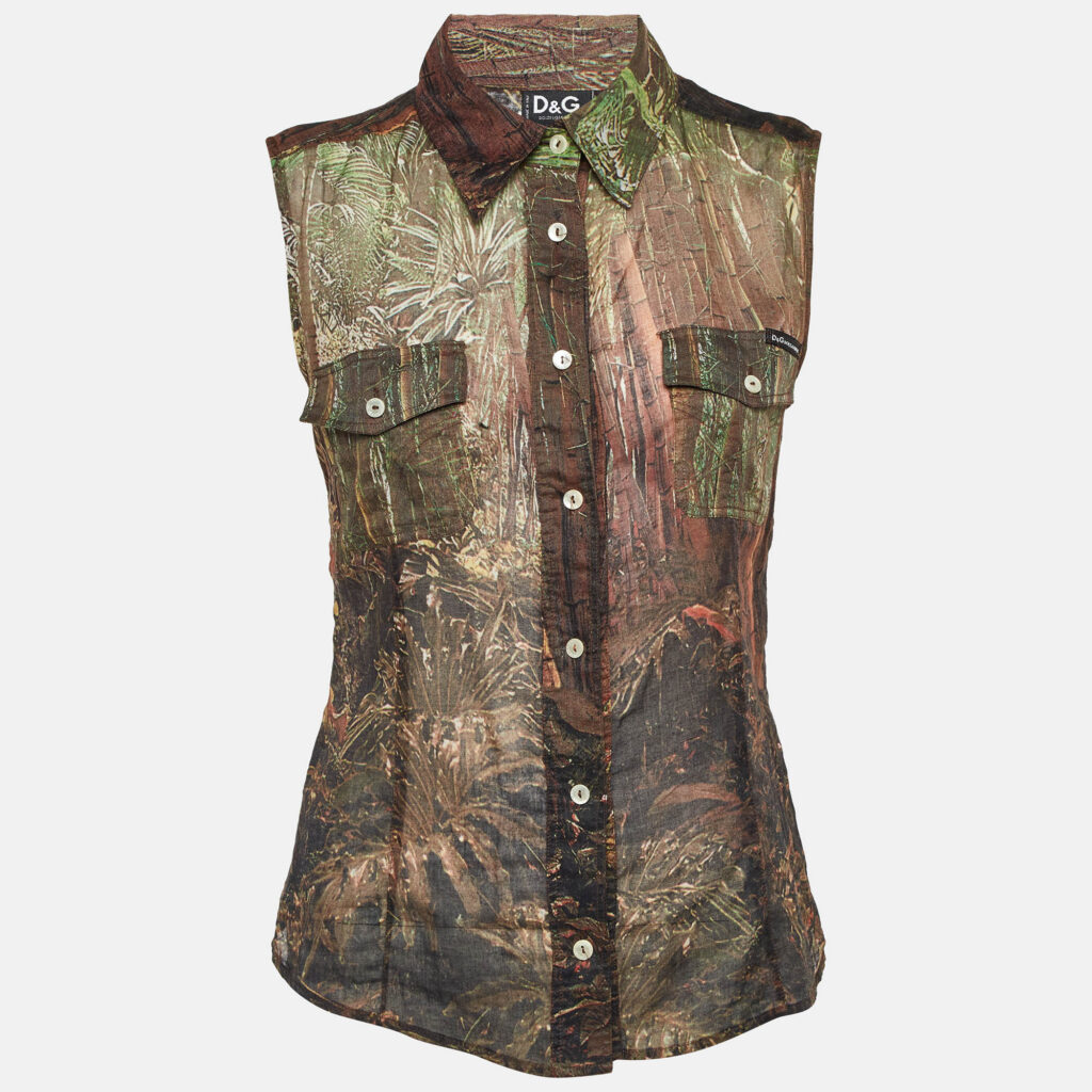 D&G Brown Printed Cotton Sleeveless Top S D&G Brown Printed Cotton Sleeveless Top S