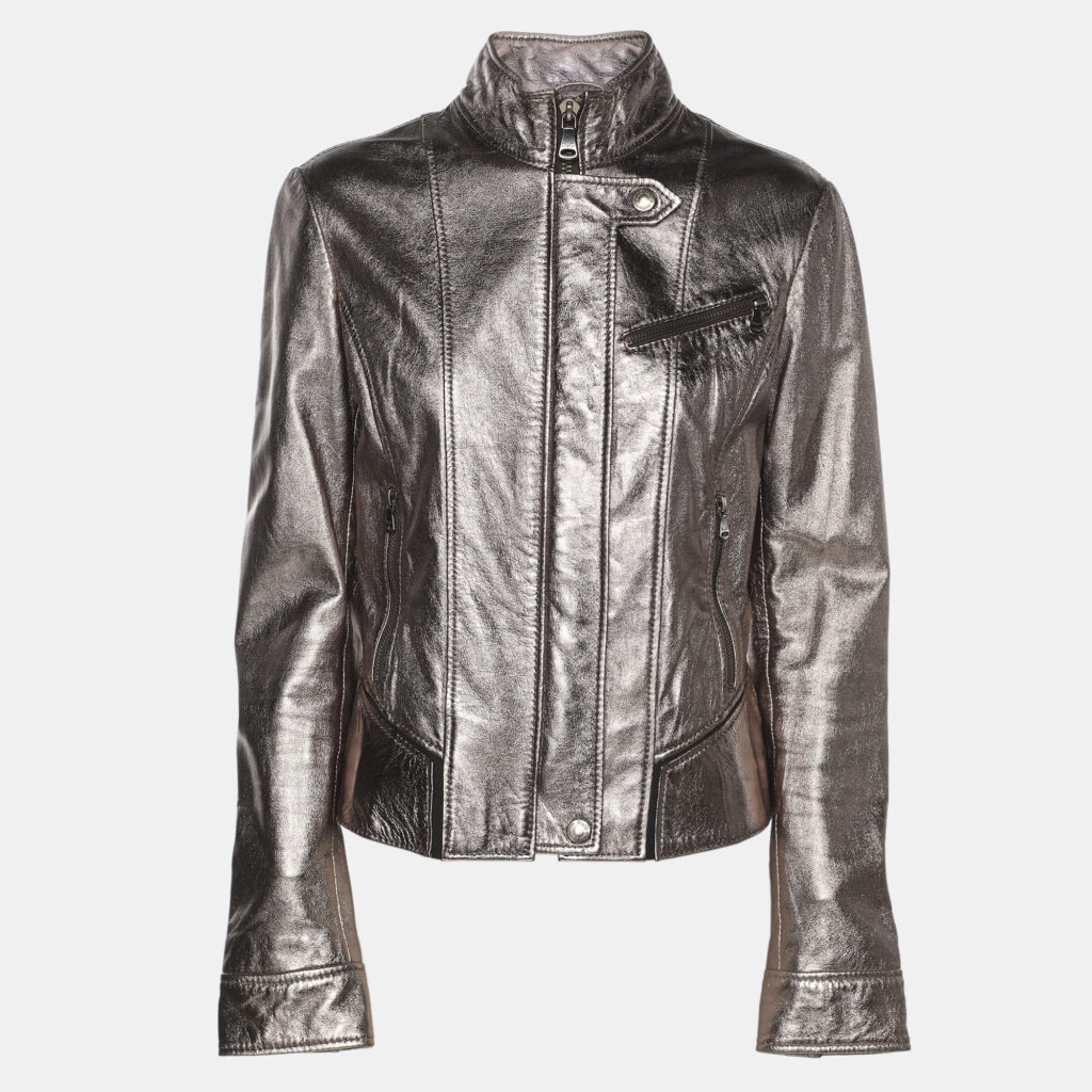 D&G Metallic Silver Leather Zipped Jacket M D&G Metallic Silver Leather Zipped Jacket M