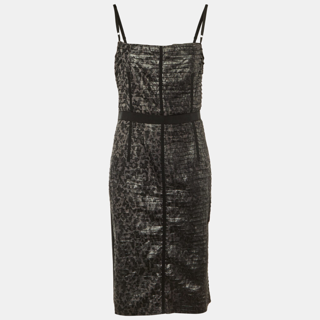 D & G Black /Sliver Animal Print Silk Spaghetti Strap Sheath Dress L D & G Black /Sliver Animal Print Silk Spaghetti Strap Sheath Dress L