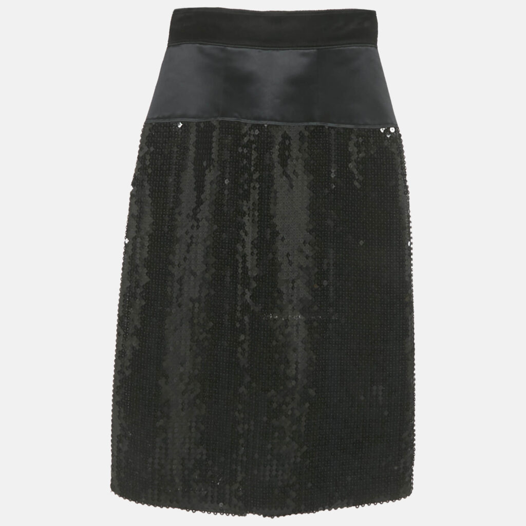 D&G Black Sequin & Satin Pencil Skirt XS D&G Black Sequin & Satin Pencil Skirt XS