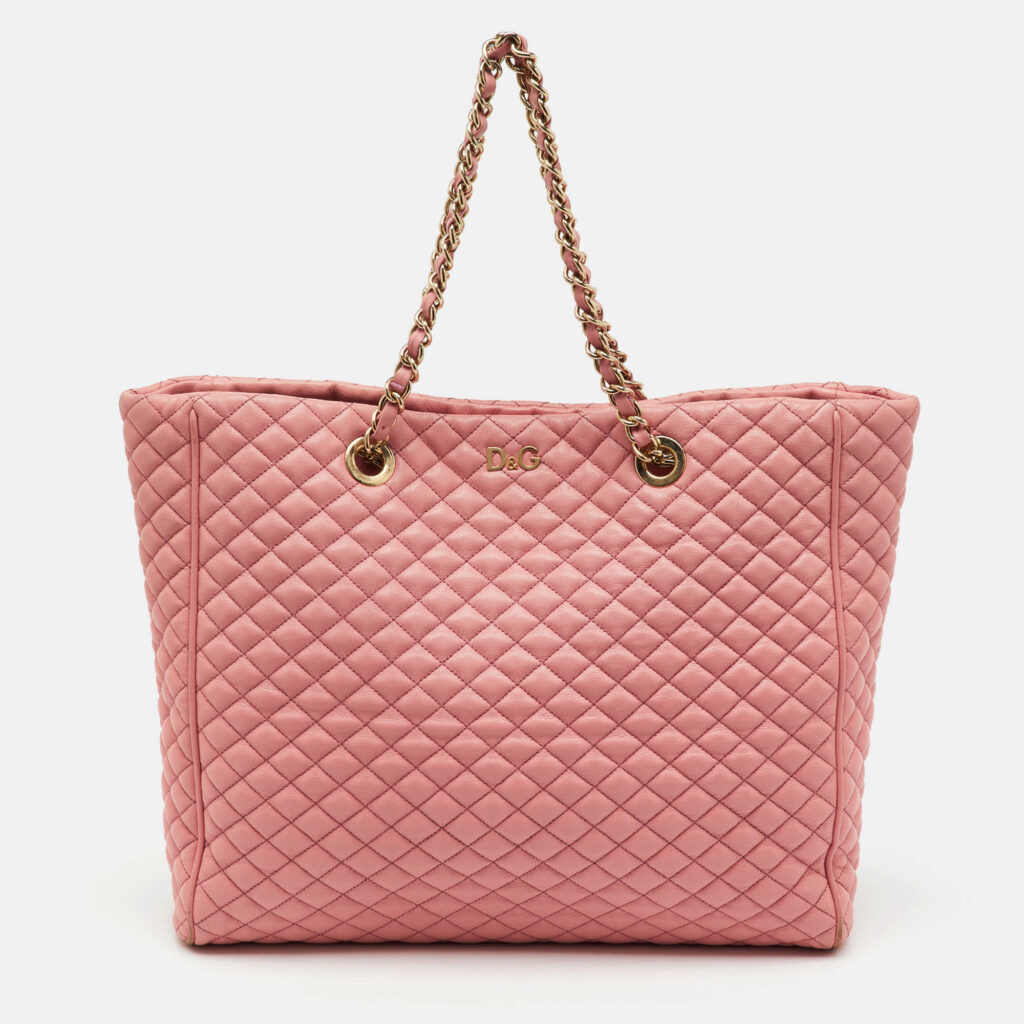 luxury-women-dg-used-handbags-p1229836-016-1.jpg D&G Peach Pink Quilted Leather Lily Glam Tote
