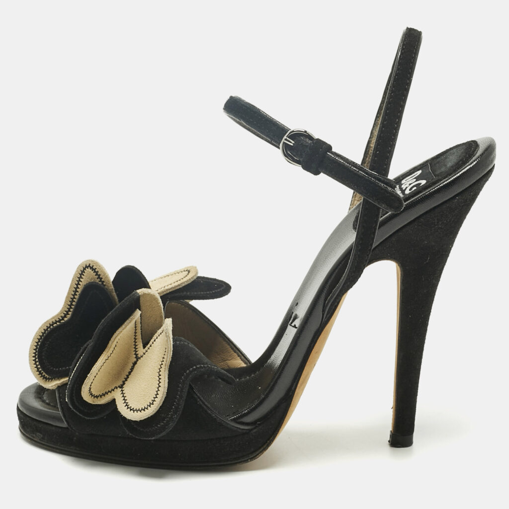 D&G Black Suede Butterfly Embellish Ankle Strap Sandals Size 36.5 D&G Black Suede Butterfly Embellish Ankle Strap Sandals Size 36.5