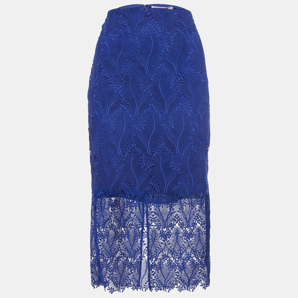 Diane Von Furstenberg Klein Blue Lace Overlay Tailored Pencil Skirt M Diane Von Furstenberg Klein Blue Lace Overlay Tailored Pencil Skirt M