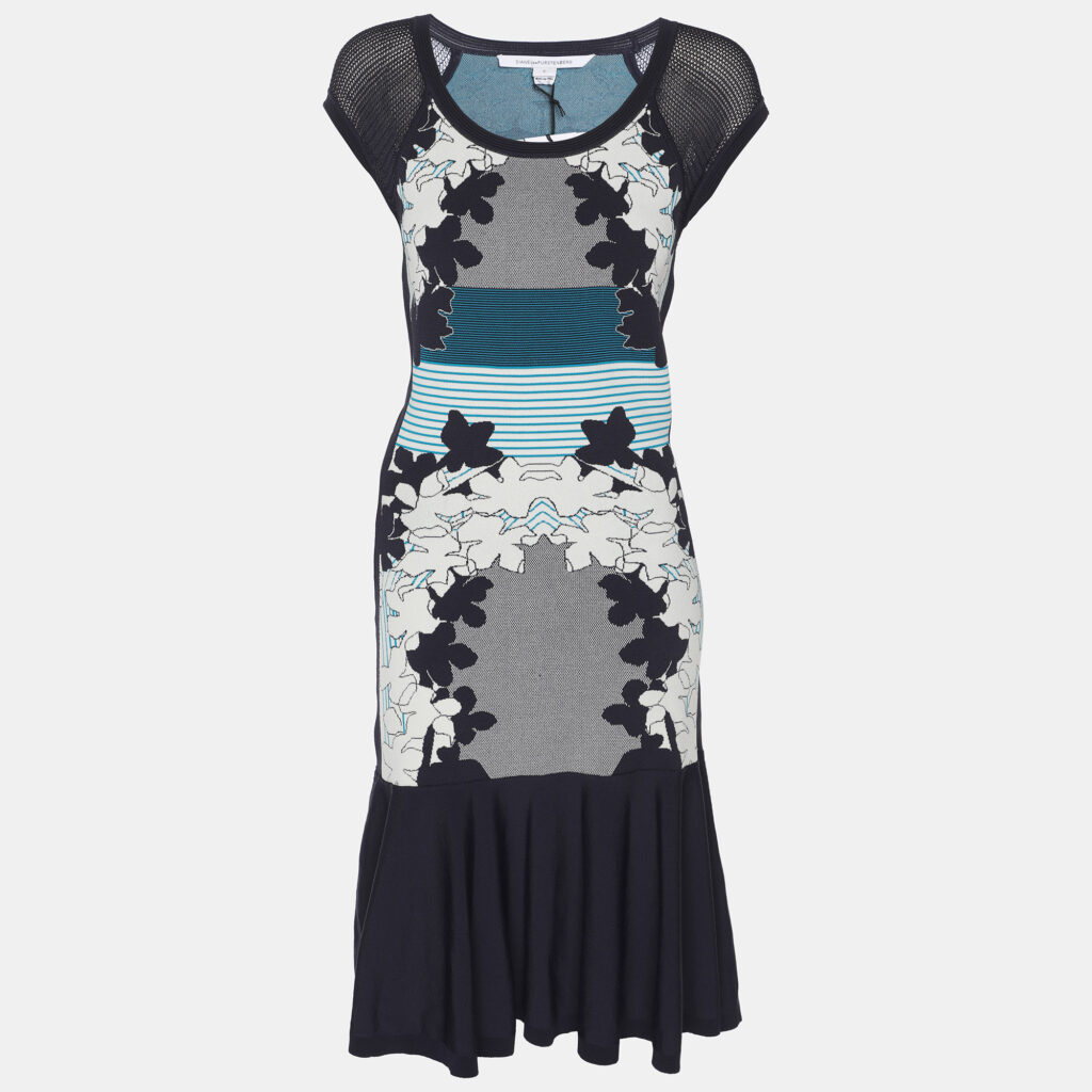 Diane Von Furstenberg Navy Blue/White Knit Jalen Dress S Diane Von Furstenberg Navy Blue/White Knit Jalen Dress S