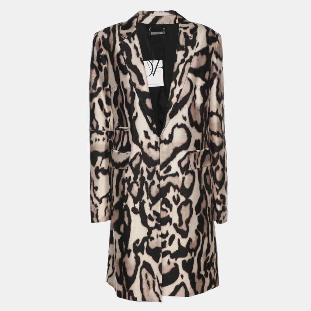 Diane Von Furstenberg Brown/Beige Leopard Print Wool Coat M