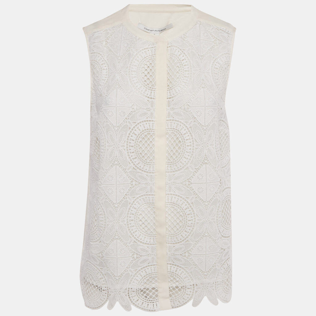 Diane Von Furstenberg Ivory Lace & Silk Lakyn Sleeveless Top M Diane Von Furstenberg Ivory Lace & Silk Lakyn Sleeveless Top M