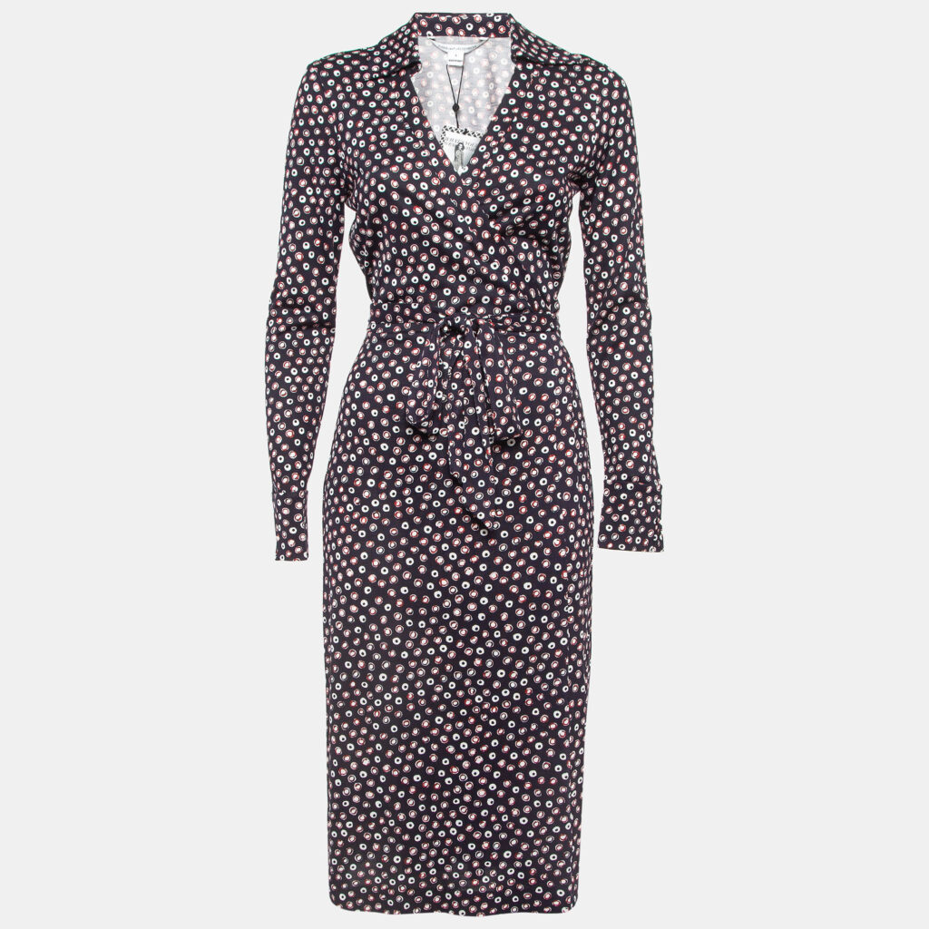 Diane Von Furstenberg Navy Blue Pirouette Dot Print Silk Jersey Cybil Wrap Dress M Diane Von Furstenberg Navy Blue Pirouette Dot Print Silk Jersey Cybil Wrap Dress M