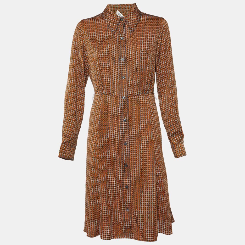 Diane Von Furstenberg Orange Printed Silk Shirt Dress M