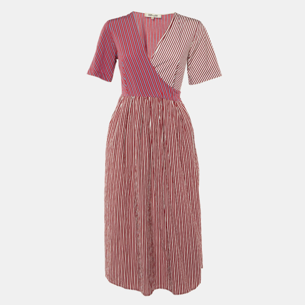 Diane Von Furstenberg Tricolor Striped Poplin Wrap Dress S Diane Von Furstenberg Tricolor Striped Poplin Wrap Dress S