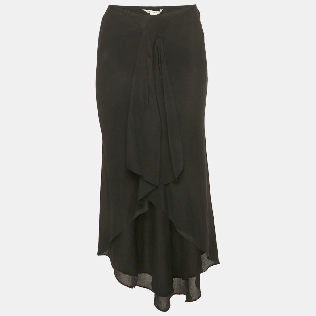 Diane Von Furstenberg Blue Silk Ruffled Asymmetric Skirt M