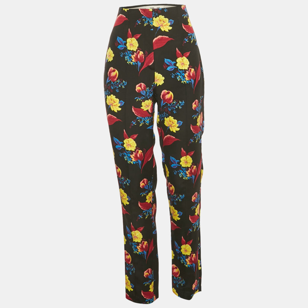 Diane Von Furstenberg Black Printed Crepe Trousers M