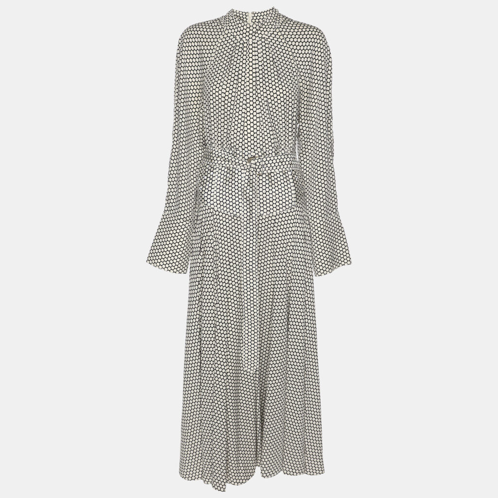 Diane Von Furstenberg White/Black Dot Print Stretch Silk Belted Maxi Dress XL Diane Von Furstenberg White/Black Dot Print Stretch Silk Belted Maxi Dress XL