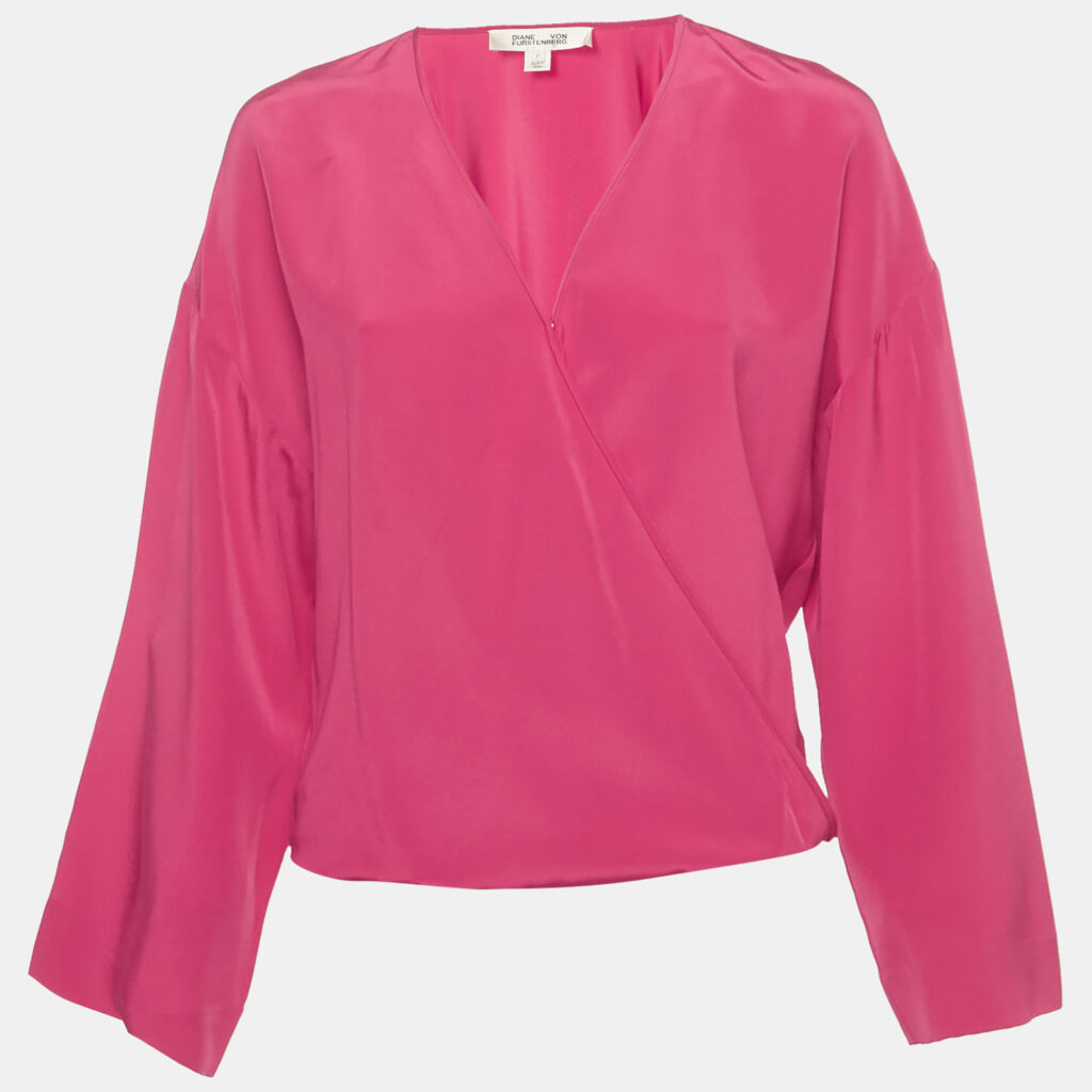 Diane Von Furstenberg Fuchsia Pink Silk Loose Fit Top S Diane Von Furstenberg Fuchsia Pink Silk Loose Fit Top S
