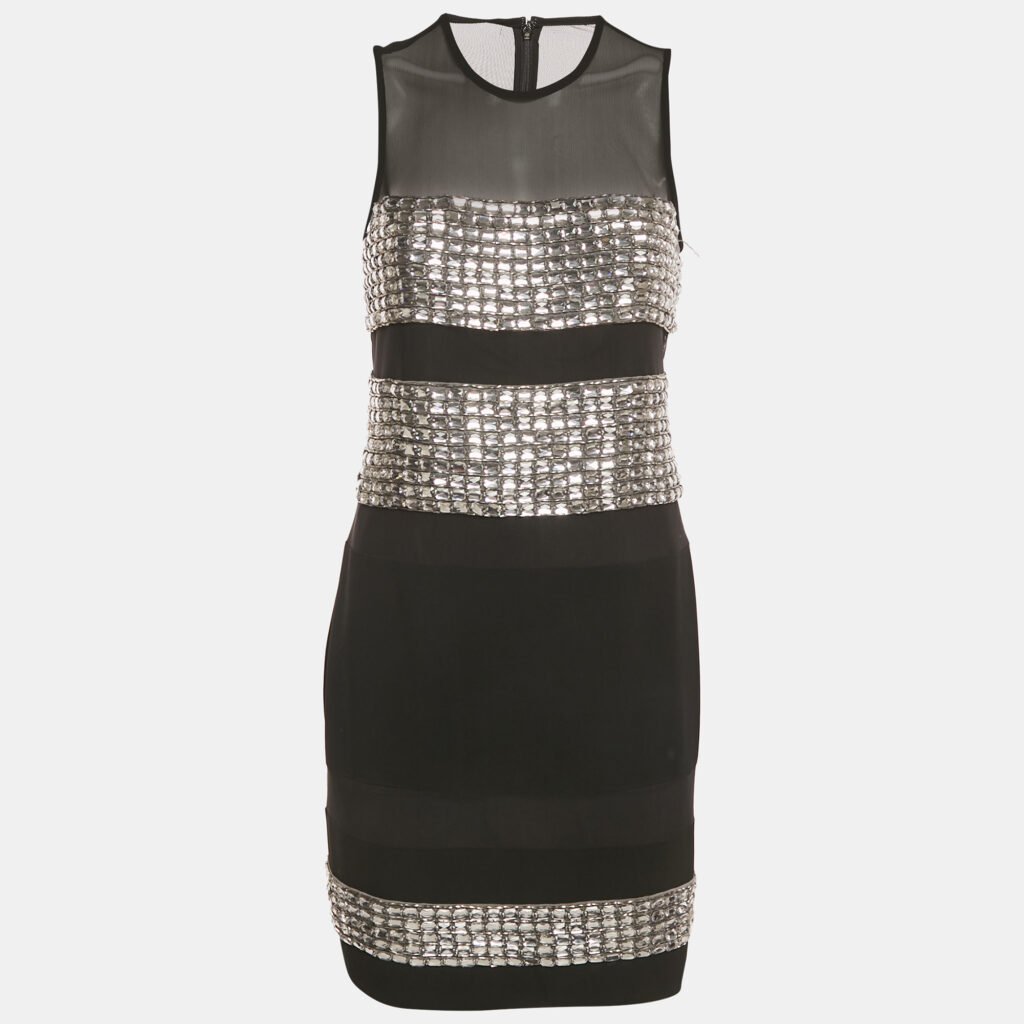 Diane Von Furstenberg Black Embellished Crepe Mini Dress M