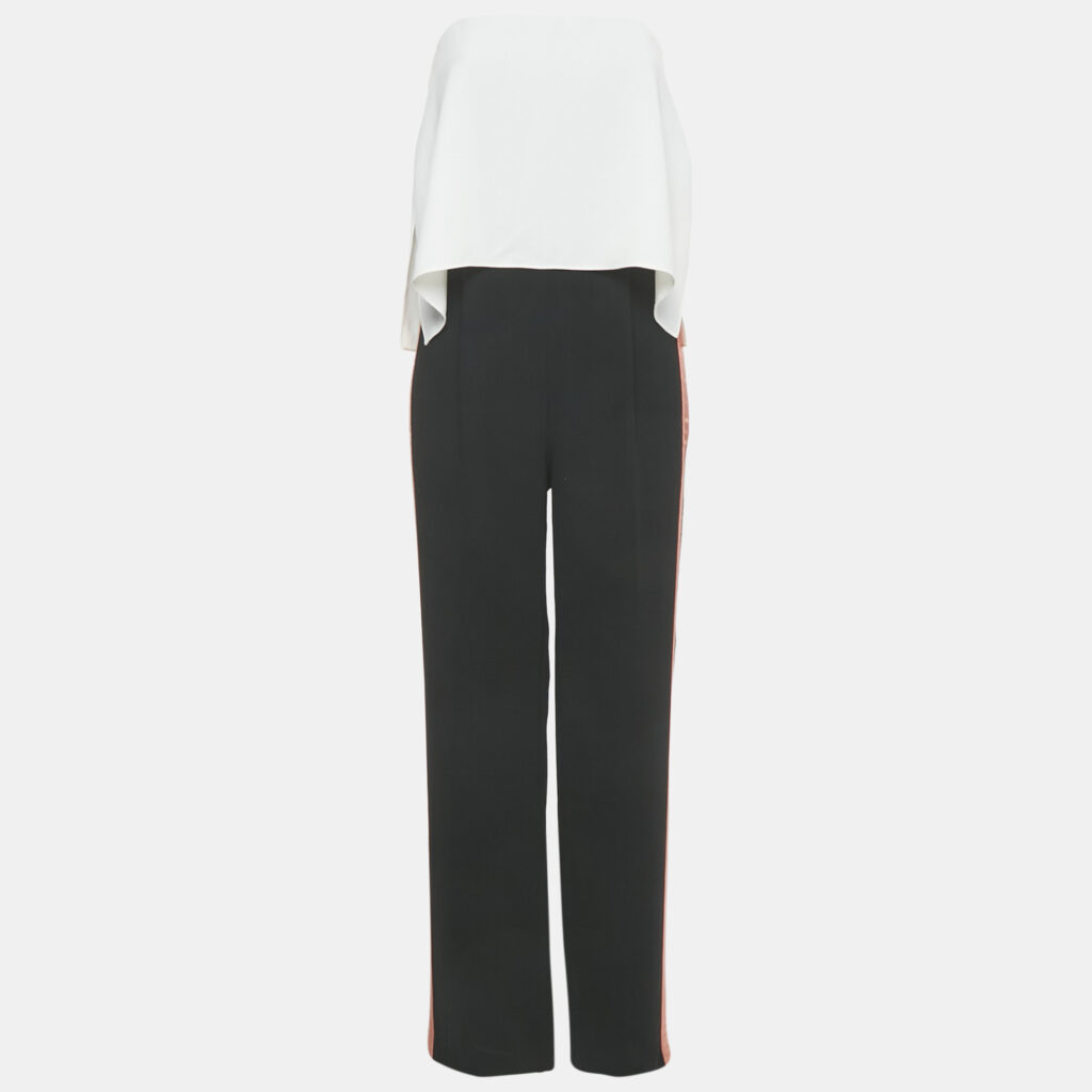 Diane Von Furstenberg Black/White Crepe Strapless Side Tape Jumpsuit S Diane Von Furstenberg Black/White Crepe Strapless Side Tape Jumpsuit S