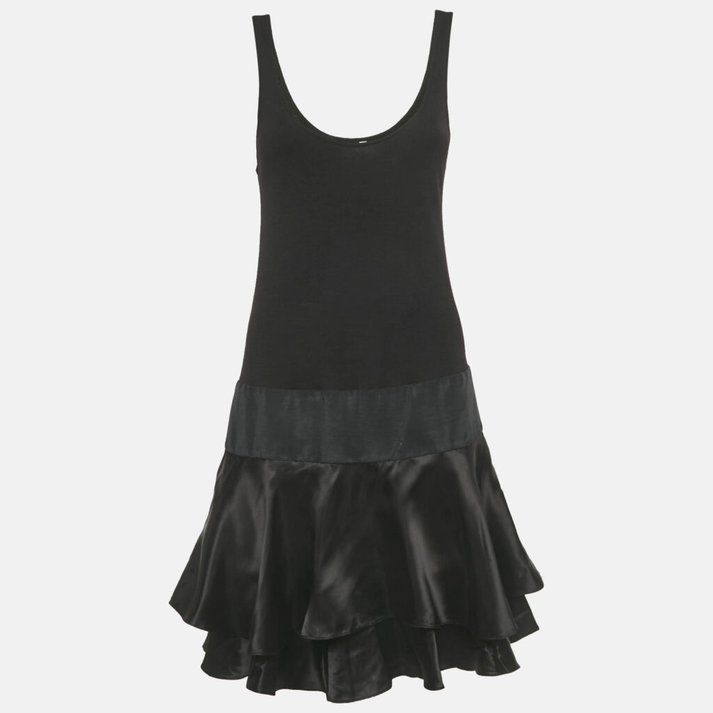 Diane Von Furstenberg Black Knit and Satin Layered Sleeveless Short Dress S Diane Von Furstenberg Black Knit and Satin Layered Sleeveless Short Dress S