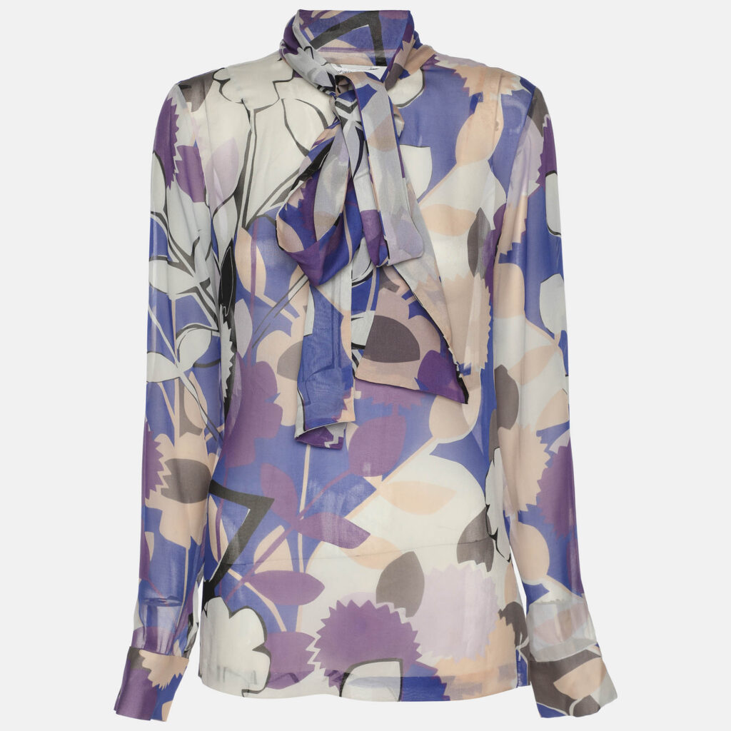Diane Von Furstenberg Multicolor Printed Chiffon Dariana Tie Long Sleeve Shirt M