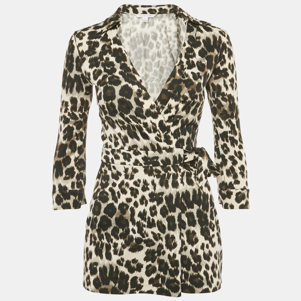 Diane Von Furstenberg Animal Print Cotton Wrap Around Playsuit XS