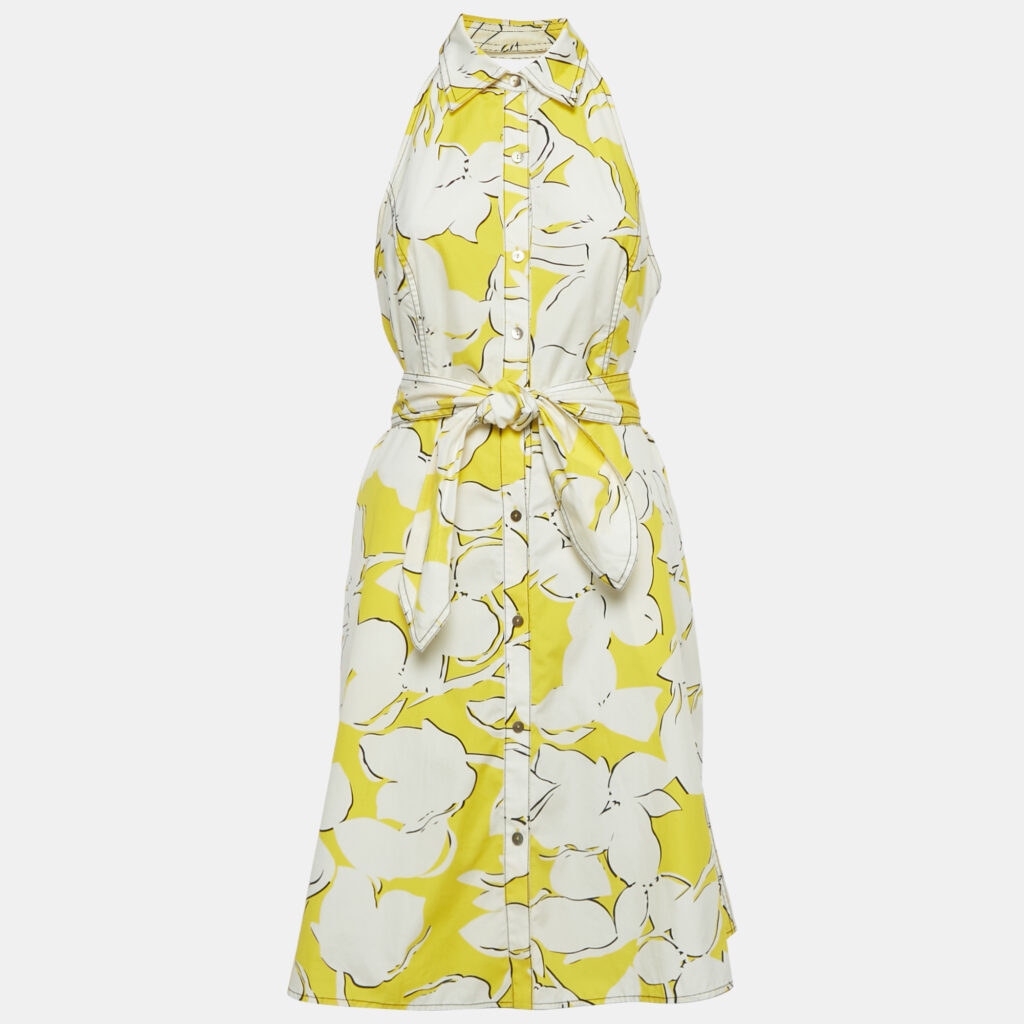 Diane Von Furstenberg Yellow /White Printed Cotton Halter Neck Short Dress M Diane Von Furstenberg Yellow /White Printed Cotton Halter Neck Short Dress M