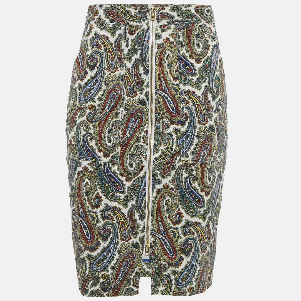 Diane Von Furstenberg Multicolor Paisley Print Cotton Zip Up Midi Skirt M Diane Von Furstenberg Multicolor Paisley Print Cotton Zip Up Midi Skirt M