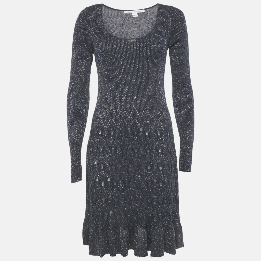 Diane Von Furstenberg Midnight Blue Lurex Knit Mini Dress L Diane Von Furstenberg Midnight Blue Lurex Knit Mini Dress L