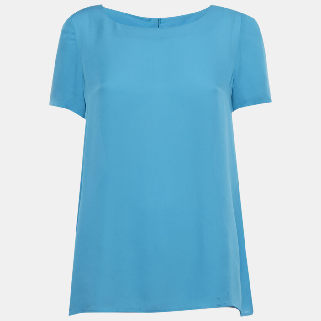 Diane Von Furstenberg Blue Silk Short Sleeve Maggy Top S Diane Von Furstenberg Blue Silk Short Sleeve Maggy Top S