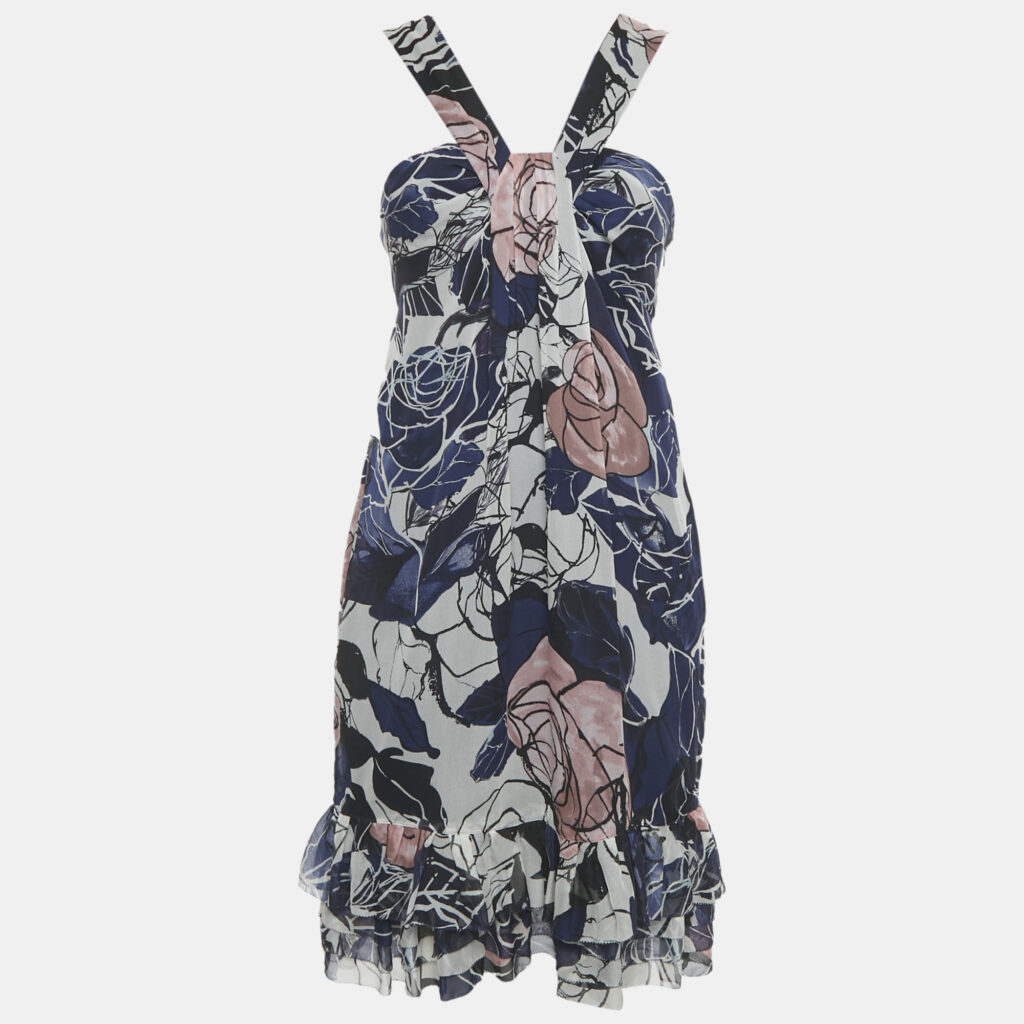 Diane Von Furstenberg Blue Floral Print Silk Mini Dress S