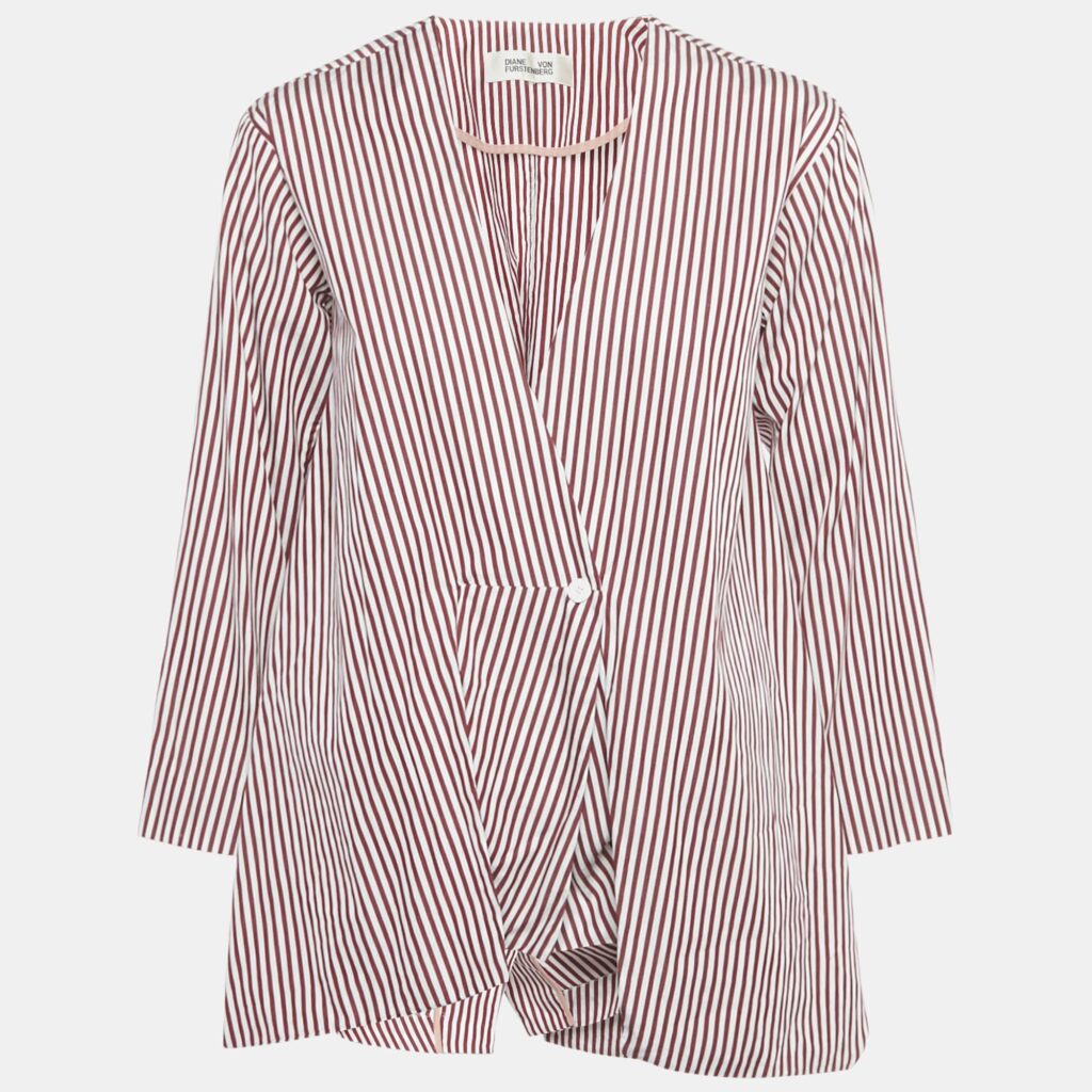 Diane Von Furstenberg Red/White Striped Flared Blouse M