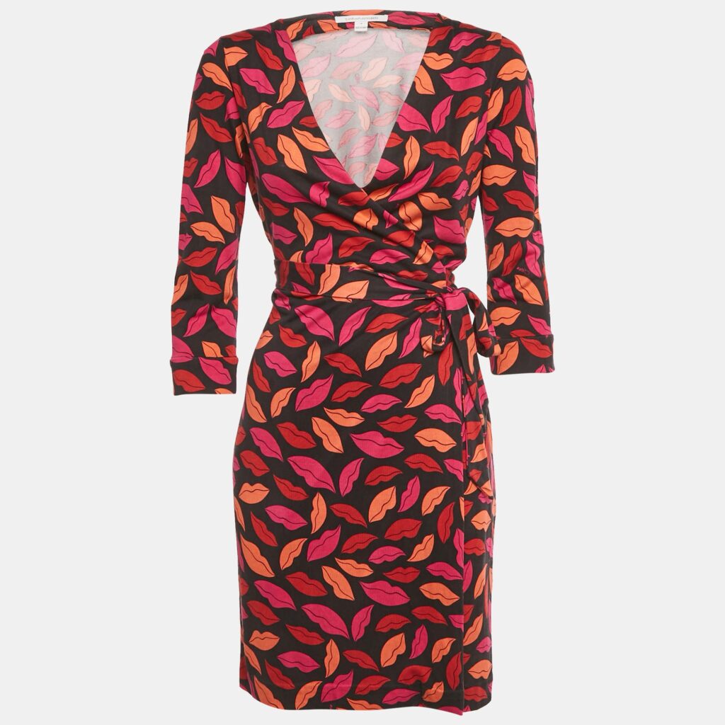 Diane Von Furstenberg Black Lips Print Silk Jersey Wrap Dress M Diane Von Furstenberg Black Lips Print Silk Jersey Wrap Dress M