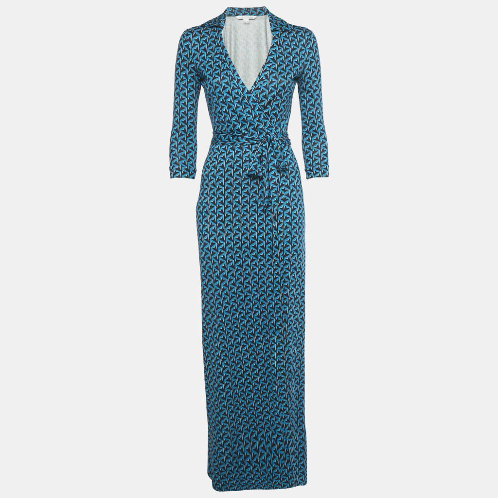 luxury-women-diane-von-furstenberg-used-clothes-p1247533-005-1.jpg Diane Von Furstenberg Blue Printed Silk Wrap Around Maxi Dress XS