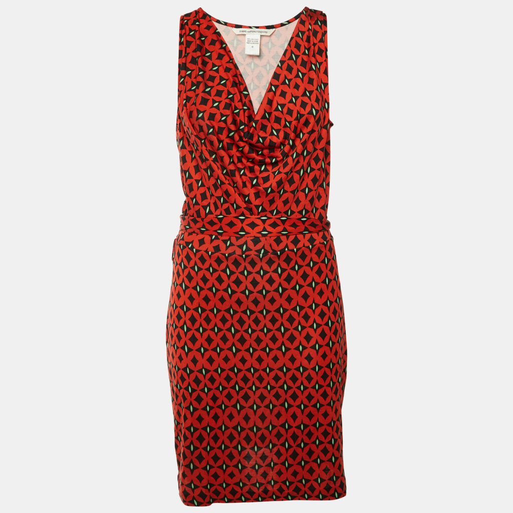 Diane Von Furstenberg Brick Red Printed Silk Keesa Sleeveless Dress L Diane Von Furstenberg Brick Red Printed Silk Keesa Sleeveless Dress L