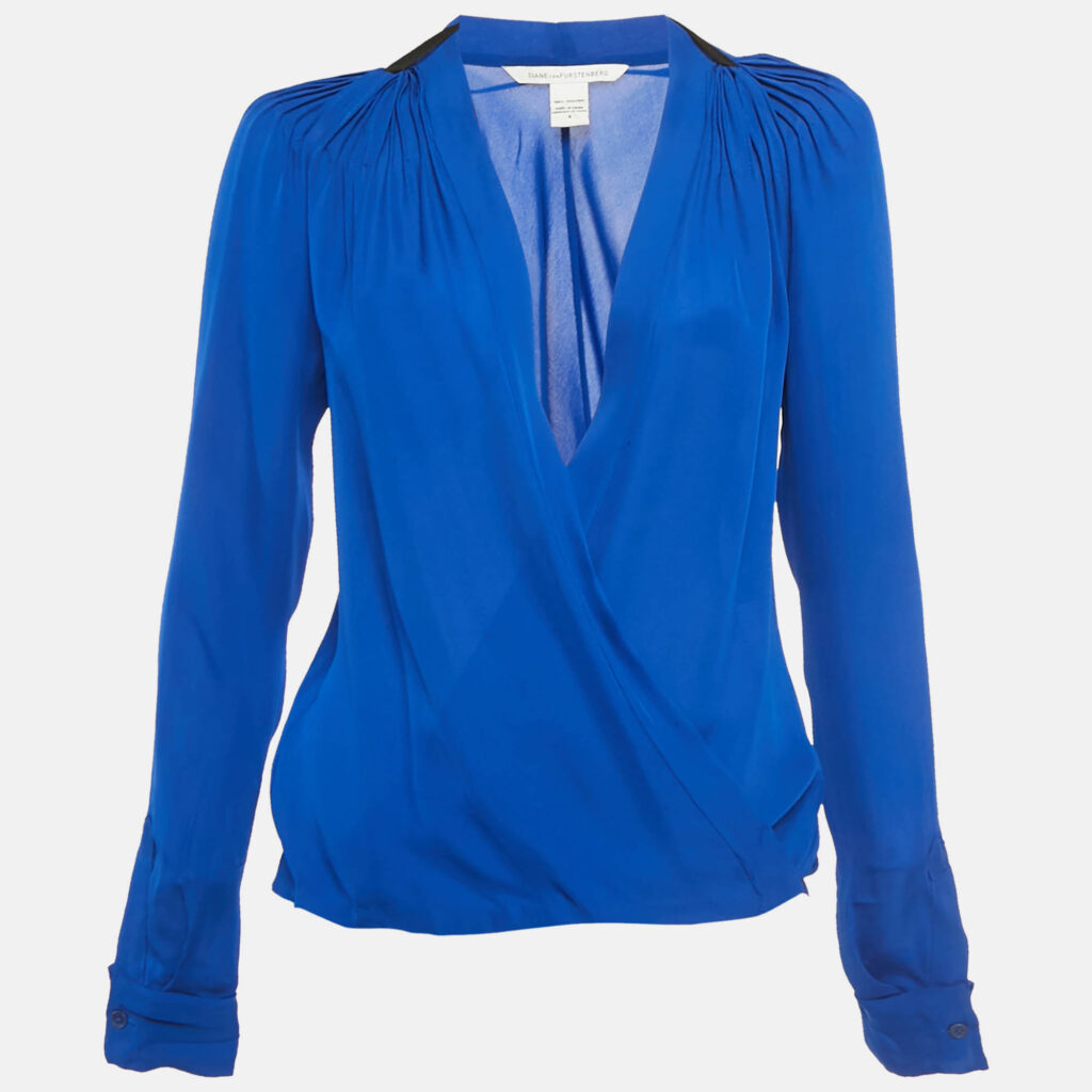 Diane Von Furstenberg Blue Silk Marian Solid Blouse S Diane Von Furstenberg Blue Silk Marian Solid Blouse S
