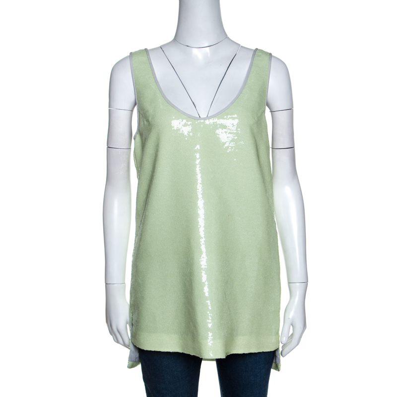 Diane Von Furstenberg Light Green Sequined Desta Tank Top M Diane Von Furstenberg Light Green Sequined Desta Tank Top M