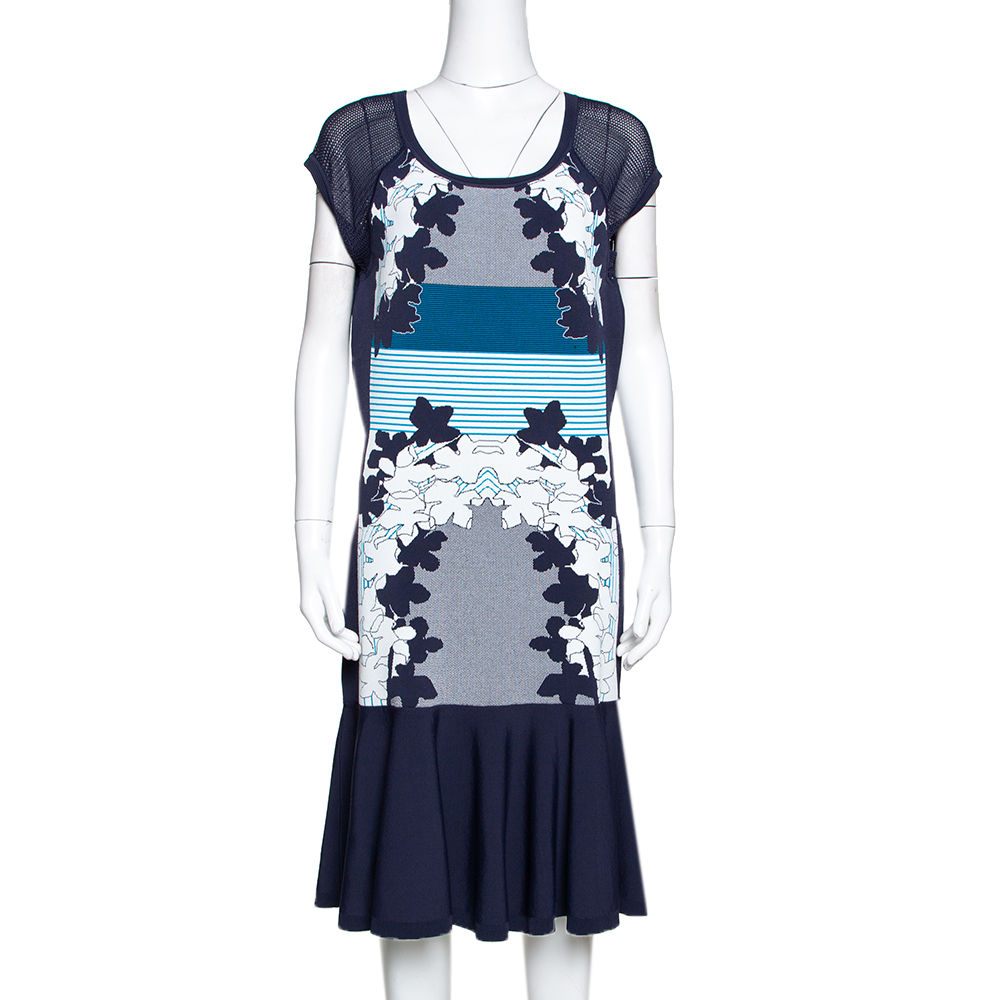 Diane Von Furstenberg Admiral Navy & Ivory Intarsia Knit Jalen Dress L Diane Von Furstenberg Admiral Navy & Ivory Intarsia Knit Jalen Dress L