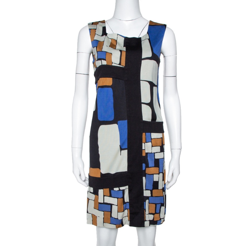 Diane von Furstenberg Color Block Print Silk Mondrian Shift Dress S Diane von Furstenberg Color Block Print Silk Mondrian Shift Dress S