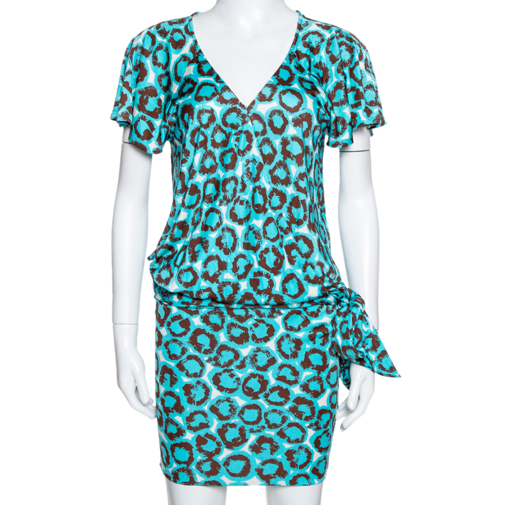 Diane Von Furstenberg Electric Blue Printed Jersey Hayley Wrap Dress M Diane Von Furstenberg Electric Blue Printed Jersey Hayley Wrap Dress M
