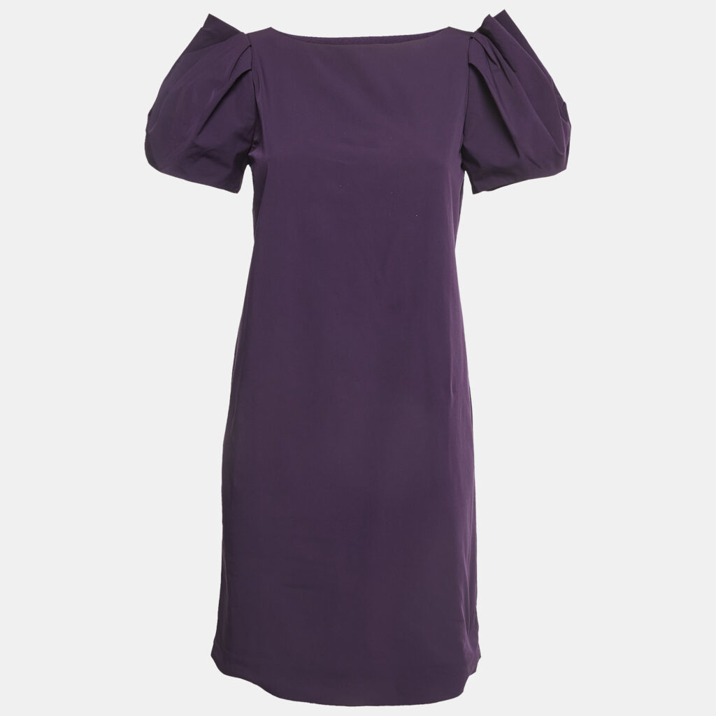 Diane Von Furstenberg Purple Stretch Crepe Draped Sleeve Mini Dress M Diane Von Furstenberg Purple Stretch Crepe Draped Sleeve Mini Dress M