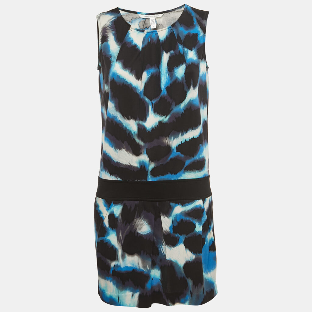 Diane Von Furstenberg Blue Print Silk Knit Sleeveless Mini Dress S Diane Von Furstenberg Blue Print Silk Knit Sleeveless Mini Dress S