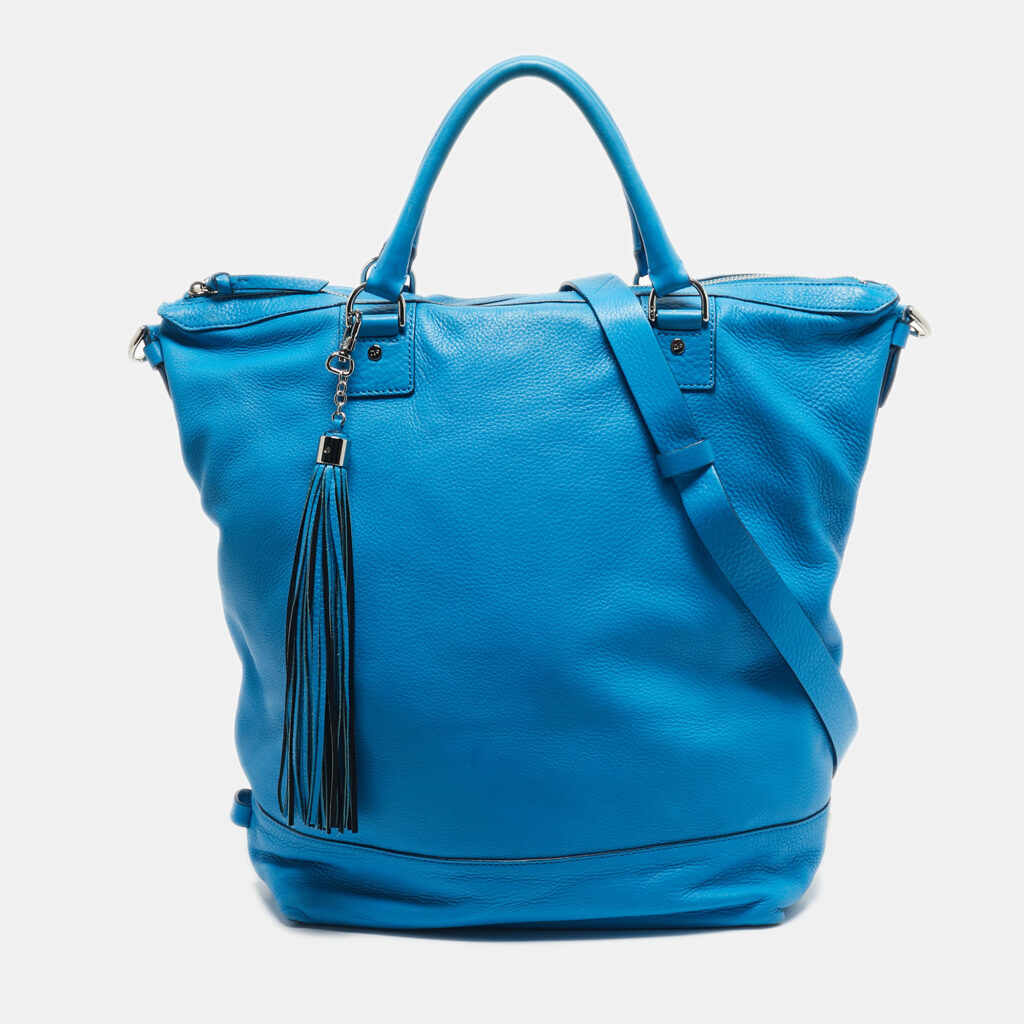 Diane Von Furstenberg Blue Leather Drew Bucket Tote