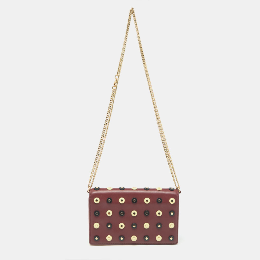 Diane Von Furstenberg Burgundy/Beige Leather Studded Soiree Clutch Bag Diane Von Furstenberg Burgundy/Beige Leather Studded Soiree Clutch Bag