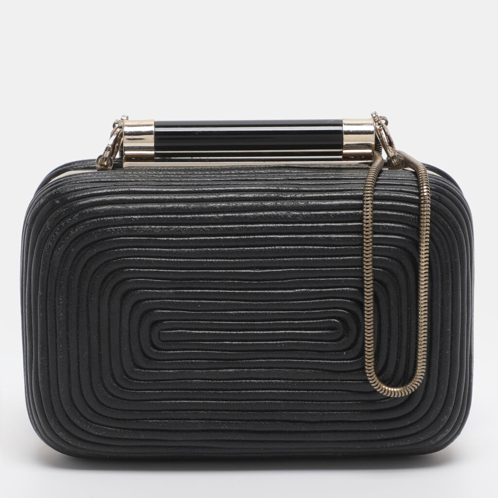 Diane Von Furstenberg Tonda Black Leather Minaudière Clutch