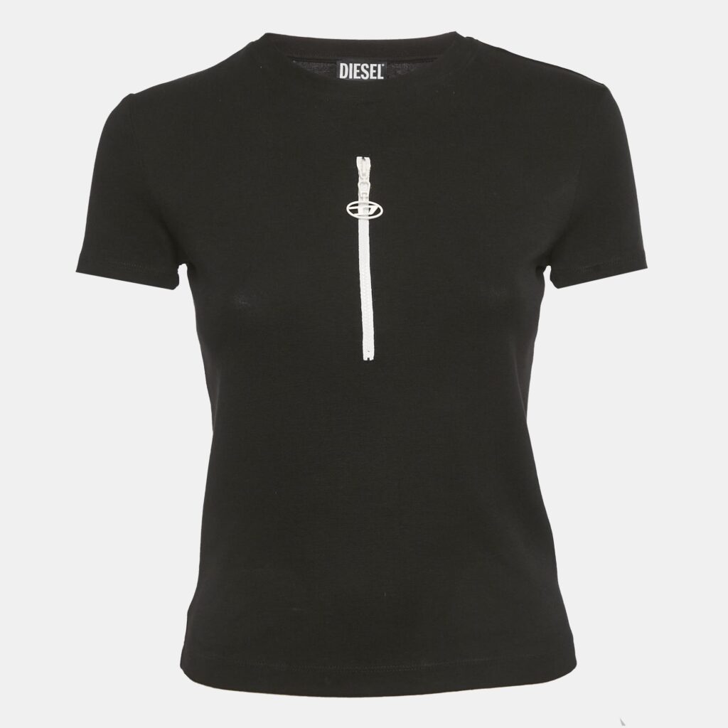 Diesel Black Jersey Zipper Detail T-Shirt M Diesel Black Jersey Zipper Detail T-Shirt M