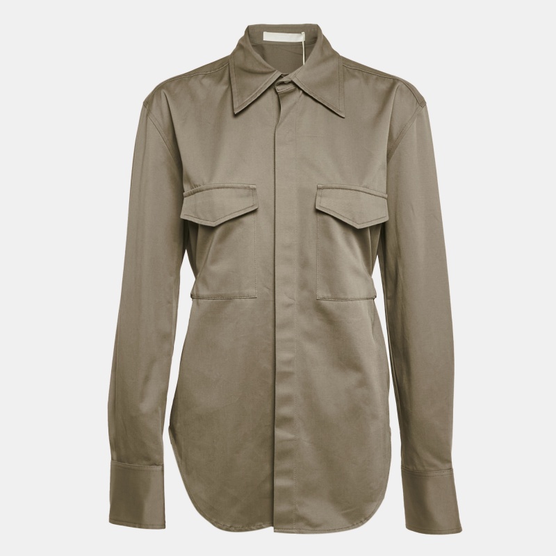 Dion Lee Ash Green Cotton Belted Utility Shirt S