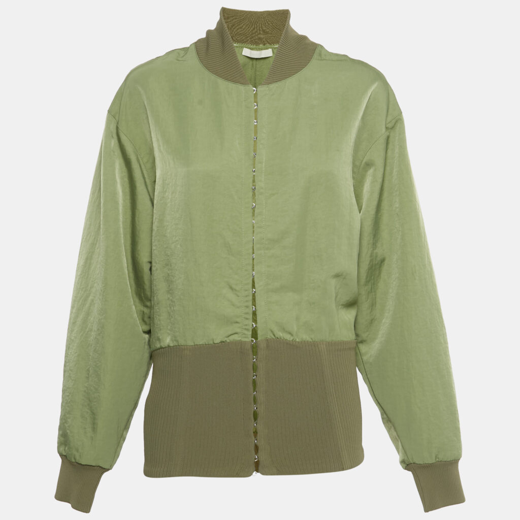 Dion Lee Green Ribbed Hem Nylon Hook Front Jacket M Dion Lee Green Ribbed Hem Nylon Hook Front Jacket M