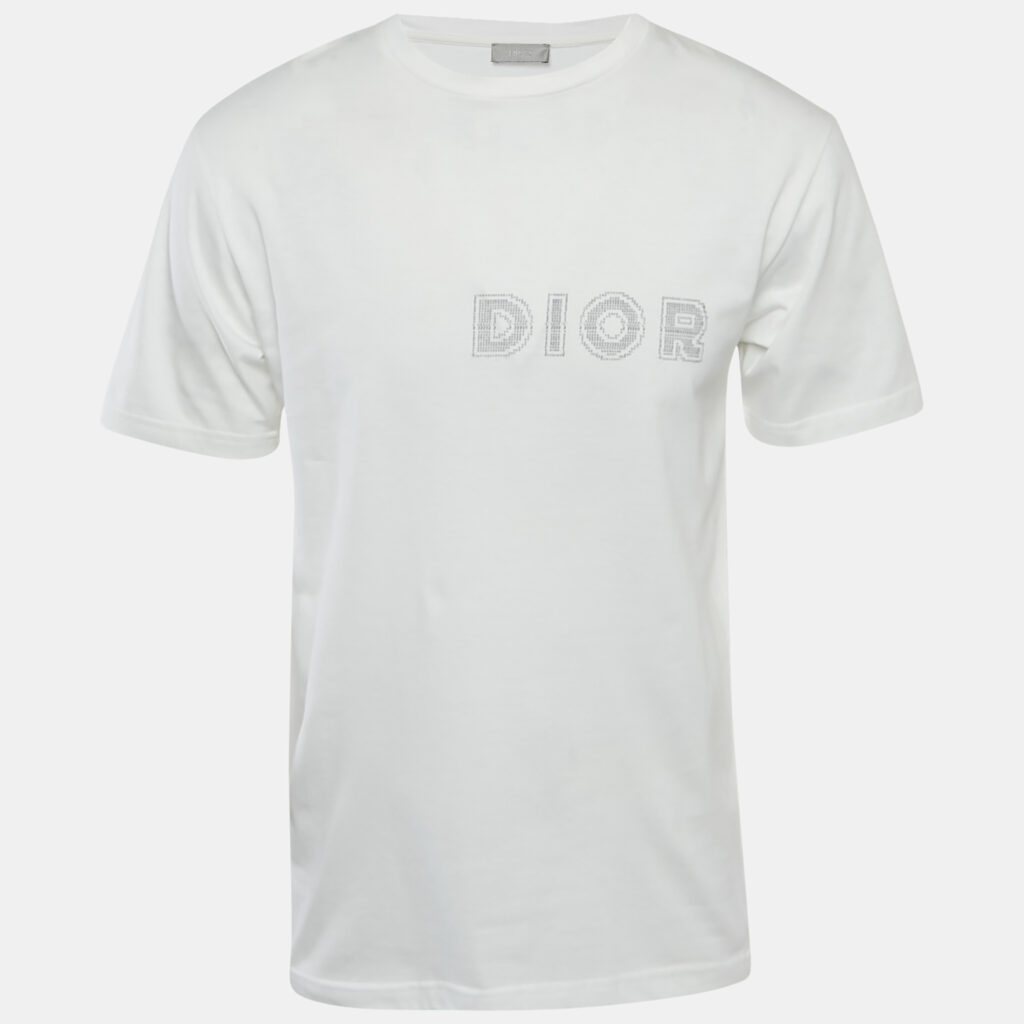Dior Homme White Cotton Logo Printed Crew Neck T-Shirt S