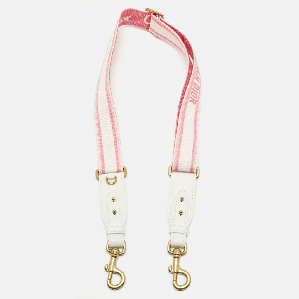 Dior Neon Pink/White Embroidered Canvas and Leather Bag Shoulder Strap Dior Neon Pink/White Embroidered Canvas and Leather Bag Shoulder Strap