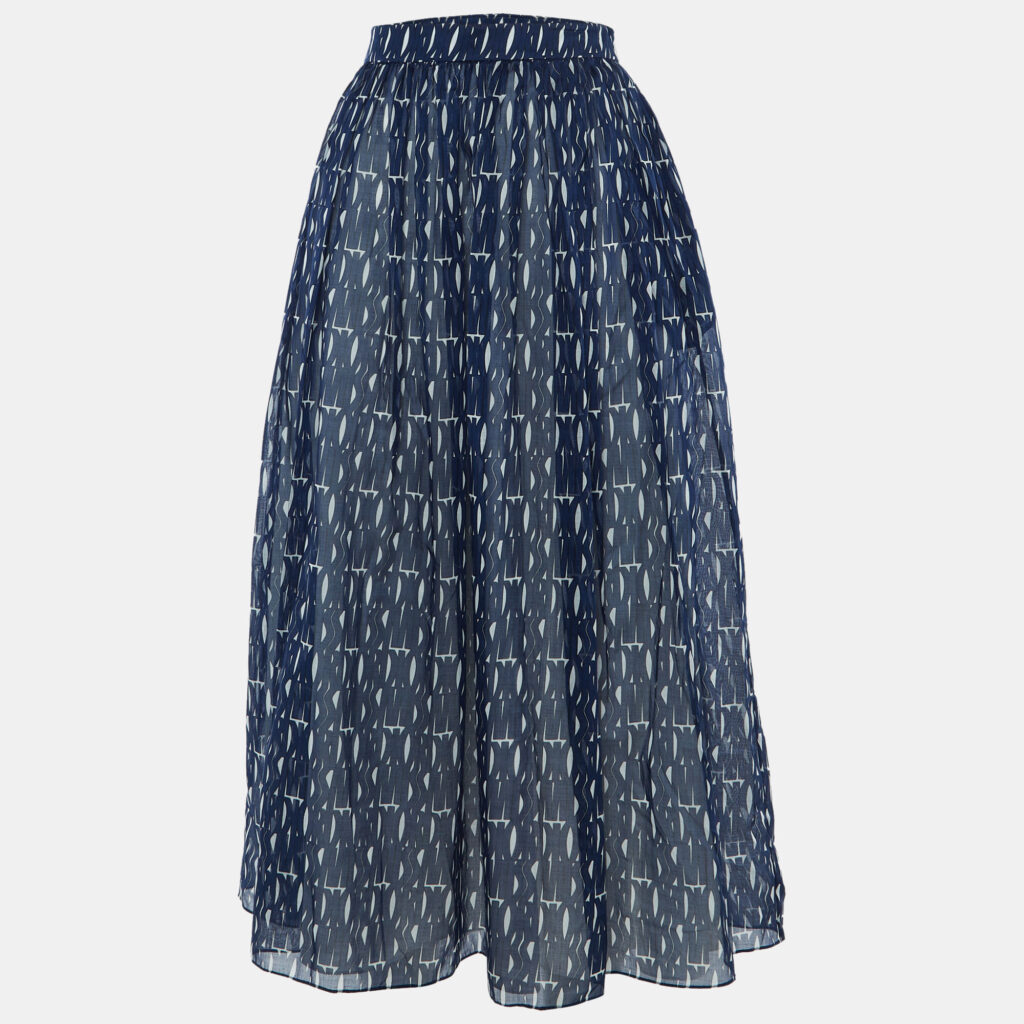 Christian Dior Navy Blue Logo Printed Cotton Midi Skirt M Christian Dior Navy Blue Logo Printed Cotton Midi Skirt M