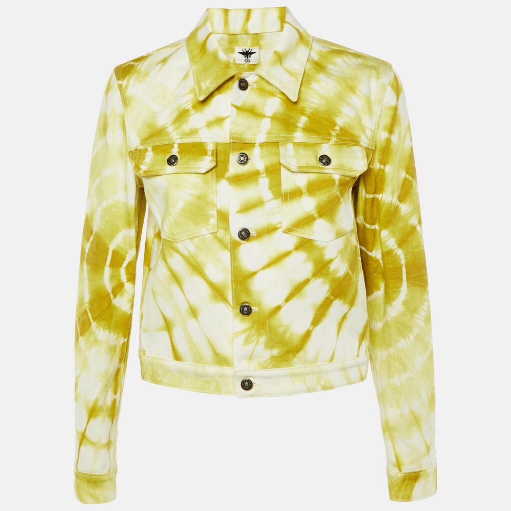 Dior Yellow Tie Dye Denim Button Front Jacket M Dior Yellow Tie Dye Denim Button Front Jacket M