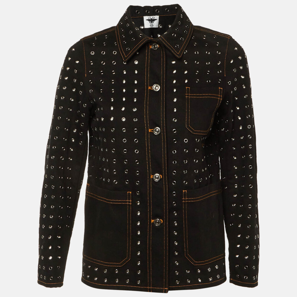 luxury-women-dior-new-clothes-p1209945-001-1.jpg Dior Black Riveted Denim Button Front Jacket S